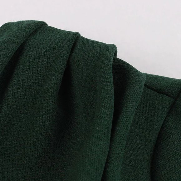 50s Vintage Dress Dark Green V Neck Short Sleeve - Picture 6 of 9